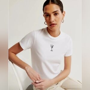 Abercrombie & Fitch White T-Shirt with Embroidered Martini Glass